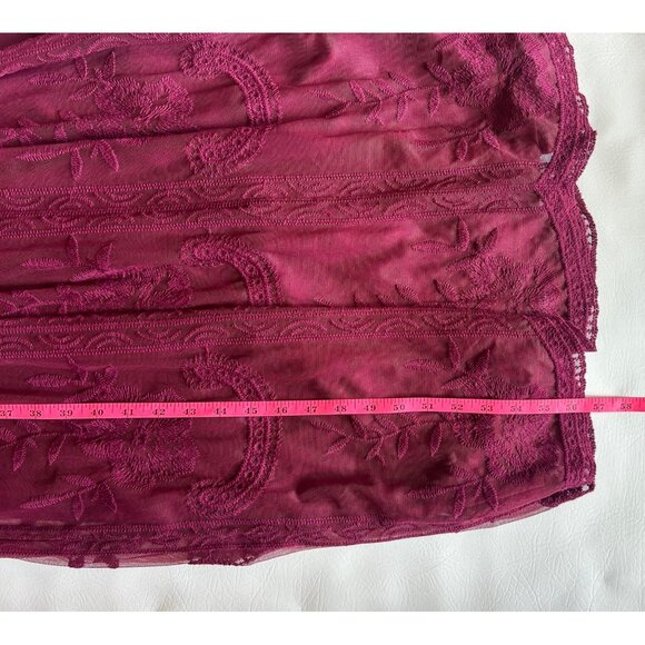 PinkBlush Maternity Size S Embroidered Lace Maxi Dress Short Sleeves Wine - Picture 8 of 11
